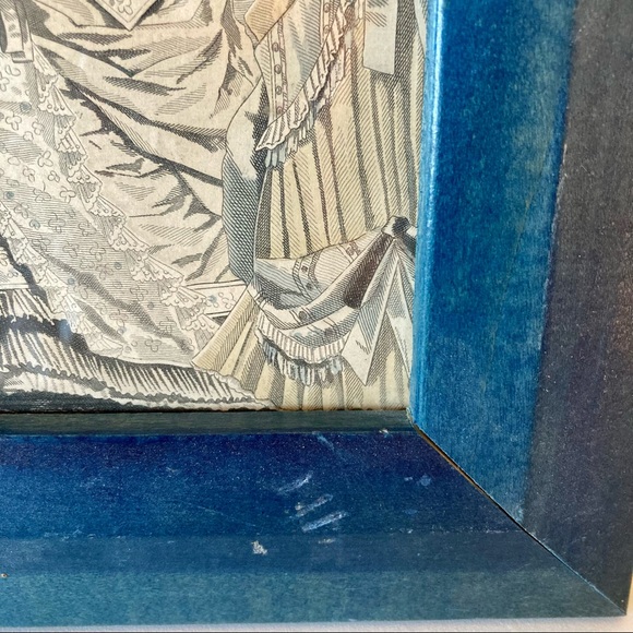 French 1800’s Fashion Plate Original Print Framed in Rustic Blue Wooden Frame - Picture 6 of 8